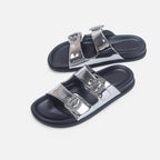 Damen Elegante Sandalen mit glitzernden Riemen und verstellbarem Schnallenverschluss R&B