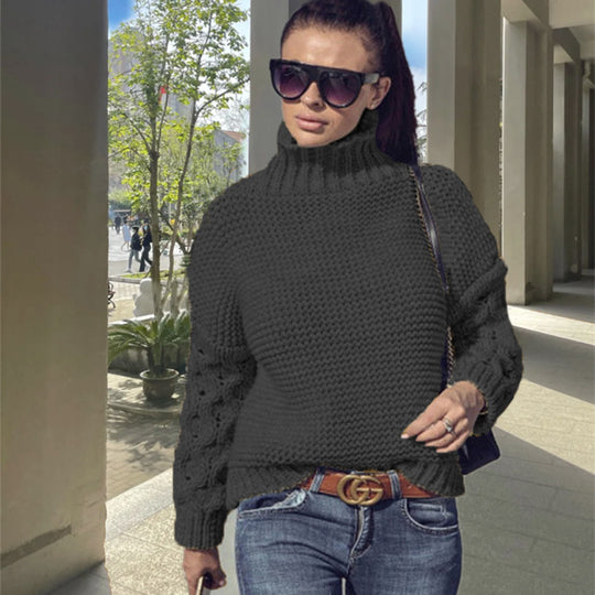 Damen Strickpullover mit hochstehendem Kragen und strukturiertem Ärmeldesign R&B