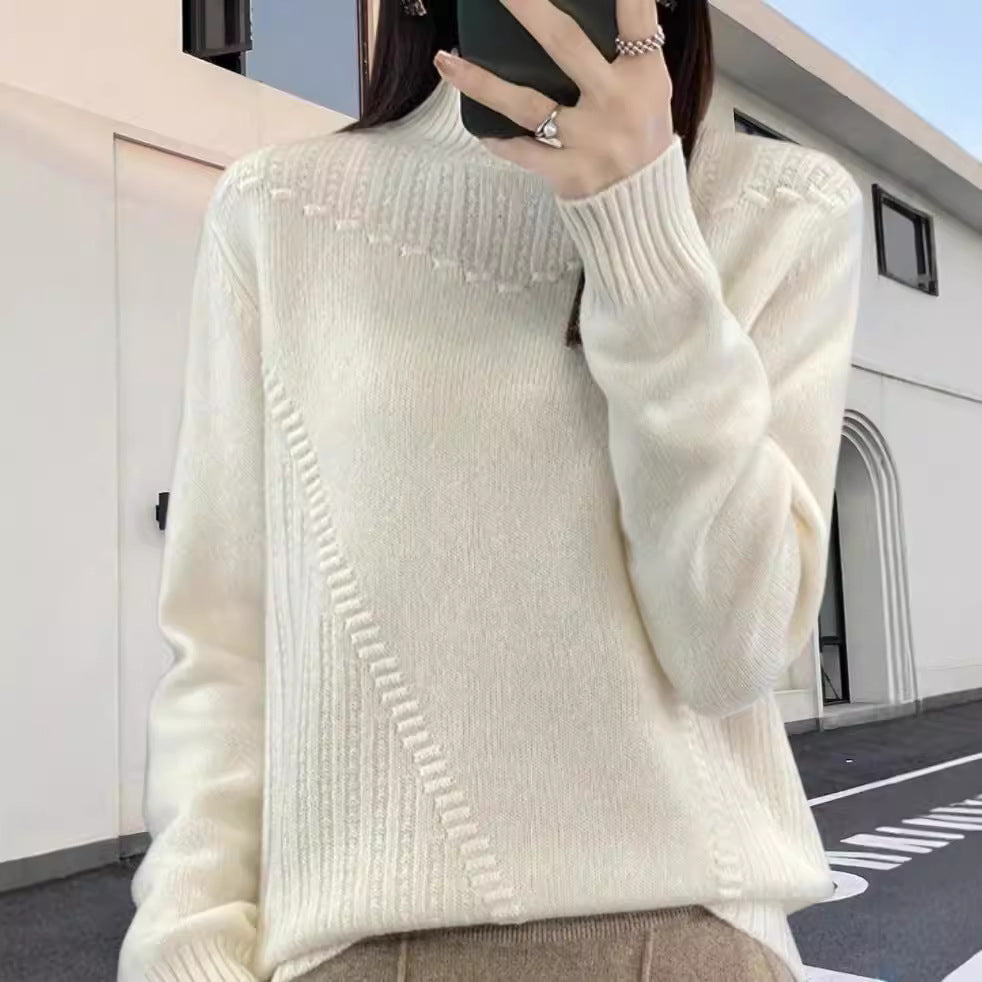 Damen Strickpullover mit elegantem Stehkragen und strukturiertem Design R&B