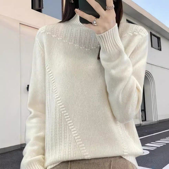 Damen Strickpullover mit elegantem Stehkragen und strukturiertem Design R&B