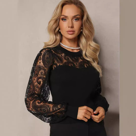 Damen Strickoberteil mit eleganten Häkelelementen R&B