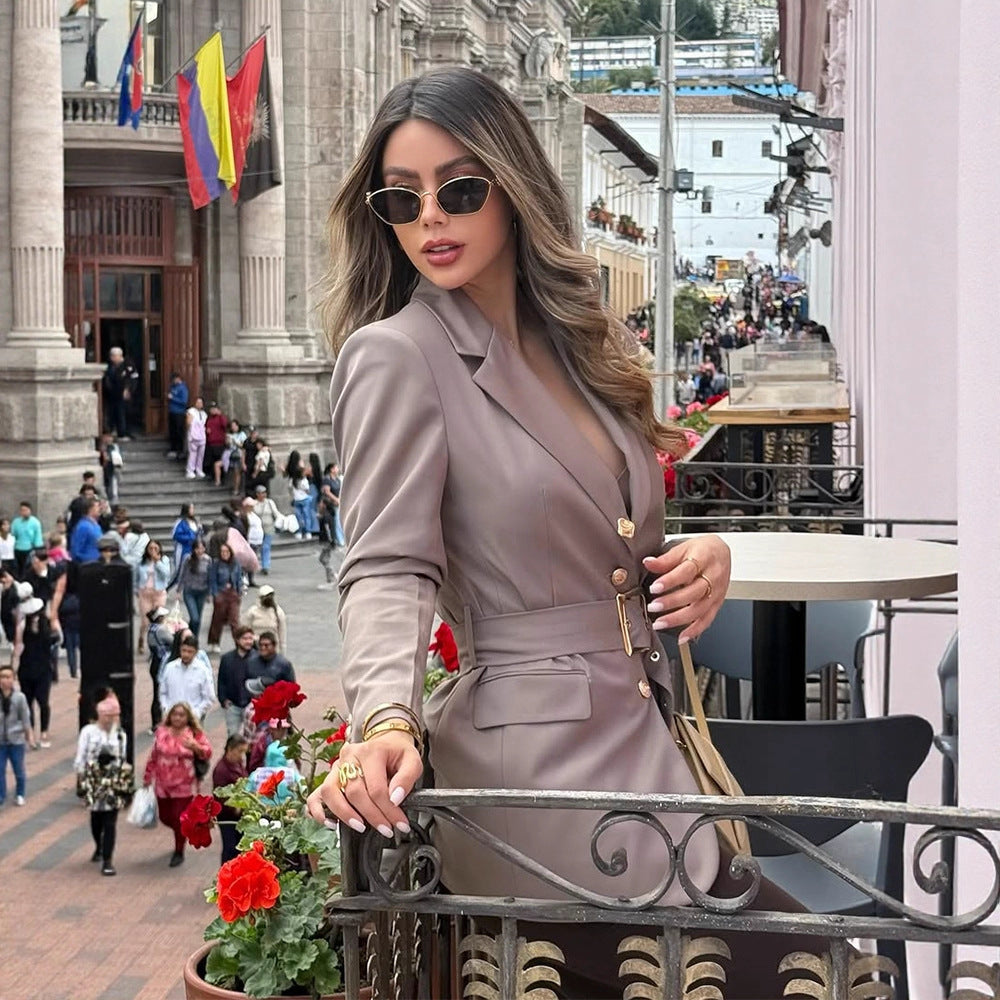 Damen eleganter taillierter Blazer mit Gürtel R&B