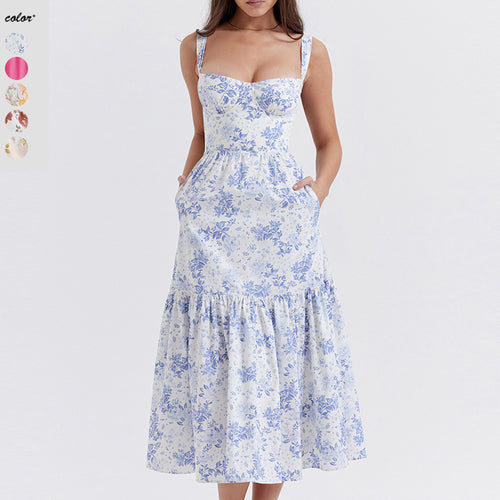 Damen Floral Maxikleid mit schulterfreiem Design und voluminösem Rock R&B