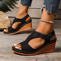 Damen Wedge-Sandalen mit elastischem Riemen und attraktiver Cut-Out-Optik R&B