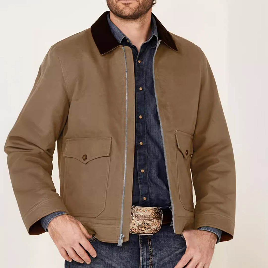 Herren robuste Baumwolljacke mit wärmemantellähnlichem Kragen R&B