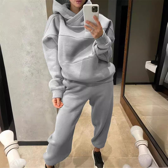 Damen lässiges Hooded Sweatset mit Ziernähten R&B