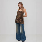 Damen Verspielt transparentes Spaghettiträgershirt mit Leopardenmuster R&B