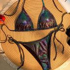 Damen Triangel-Bikini mit schimmerndem Schlangendesign R&B