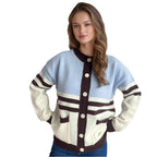 Damen Strickjacke mit modischen Streifen und praktischen Taschen R&B