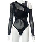 Damen Body mit asymmetrischem Design und transparenten Ärmeln R&B