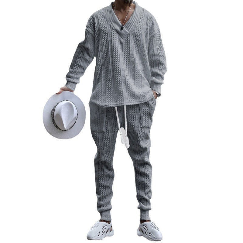 Herren Strickanzug mit V-Ausschnitt und Kordelzug R&B