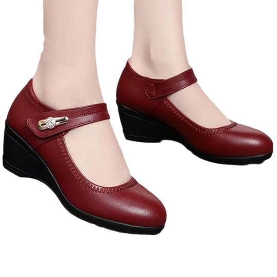 Damen elegante Mary Jane Wedges mit verstellbarem Riemen und dekorativem Detail R&B