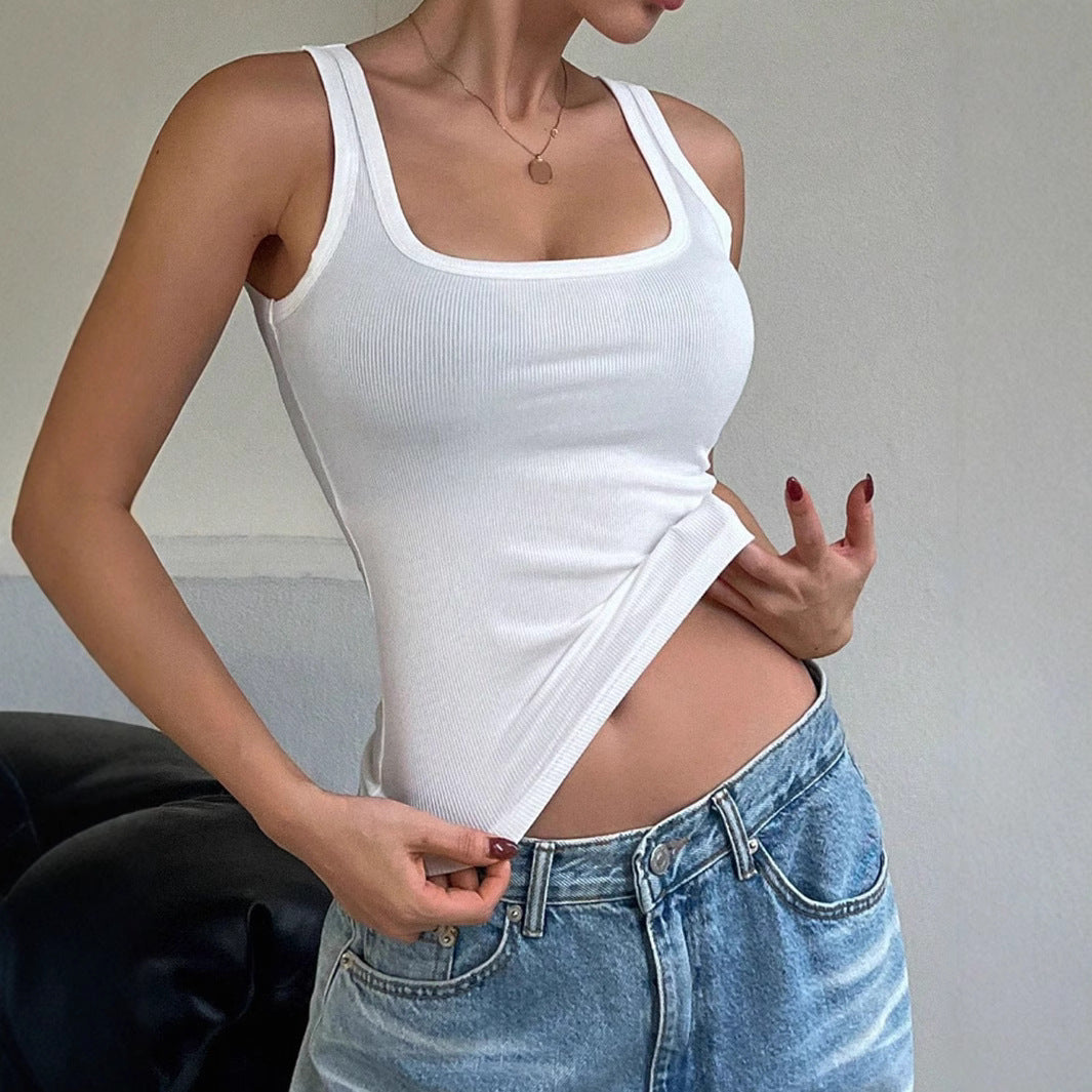 Damen Tanktop mit modernem Quadrat-Ausschnitt und fein geripptem Material R&B