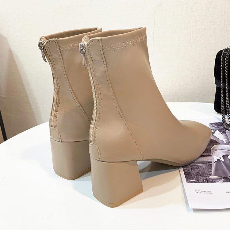 Damen elegante Stiefeletten mit blockiertem Absatz und Reißverschluss R&B