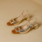 Damen Slingback-Pumps mit funkelnder Schmuckschnalle