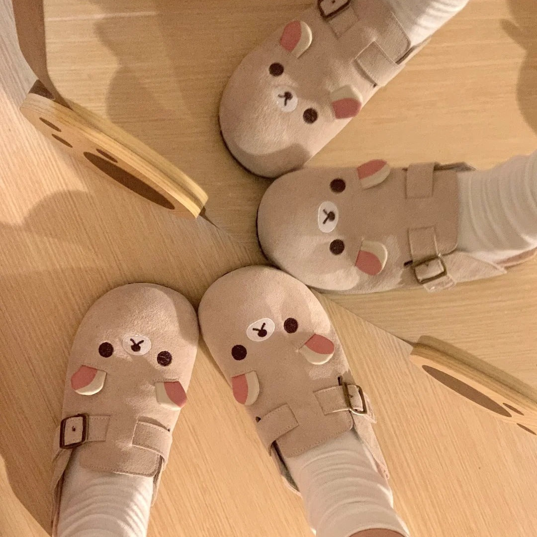Damen Kuschelige Clogs mit niedlichem Tiermotiv und verstellbarem Schnallenverschluss R&B