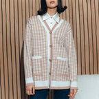 Damen Strickcardigan mit klassischem Hahnentritt-Muster und Knopfleiste R&B