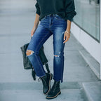 Damen Cropped Jeans mit modischen Rissen und lässigem Saum R&B