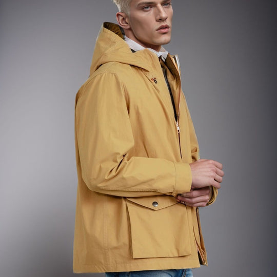 Herren strapazierfähige Multifunktionsjacke mit verstellbarem Kapuzenkragen und großzügigen Taschen R&B