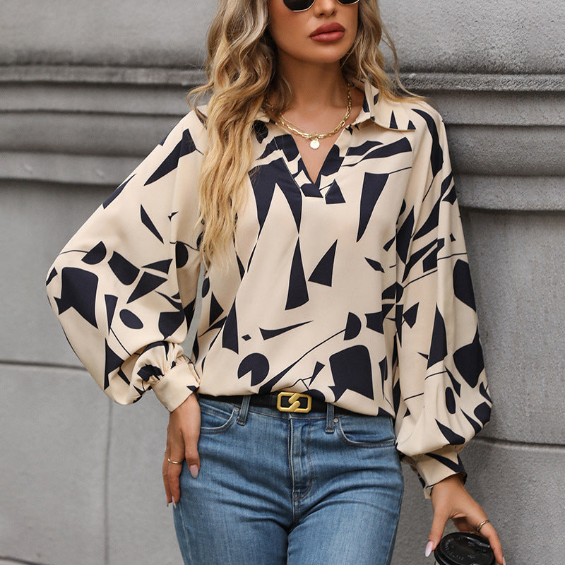 Damen Bluse mit elegantem geometrischen Design und Puffärmeln R&B