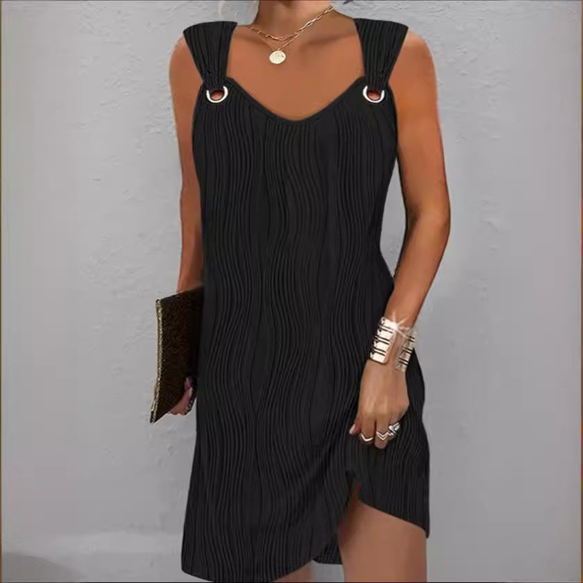 Damen Wellenmuster Kleid mit dekorativen Trägern R&B