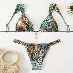 Damen Triangel-Bikini mit verstellbaren Trägern und modischem Leopardenmuster R&B