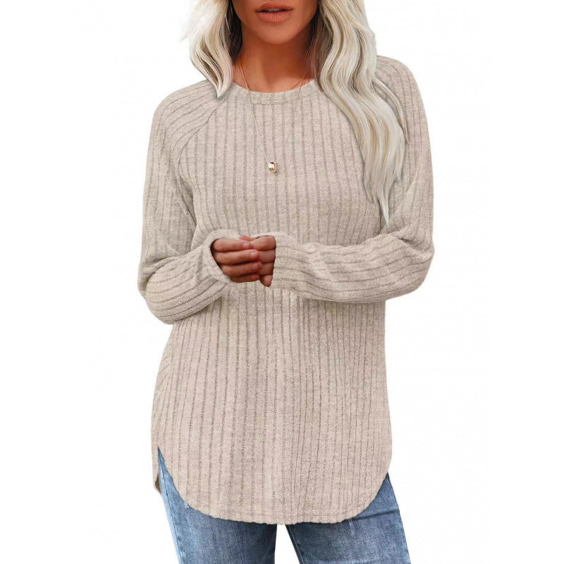 Damen lässiger Pullover mit geripptem Muster und weitem Schnitt R&B