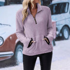 Damen kuscheliger Fleece-Pullover mit Halbzipper und Kängurutasche R&B