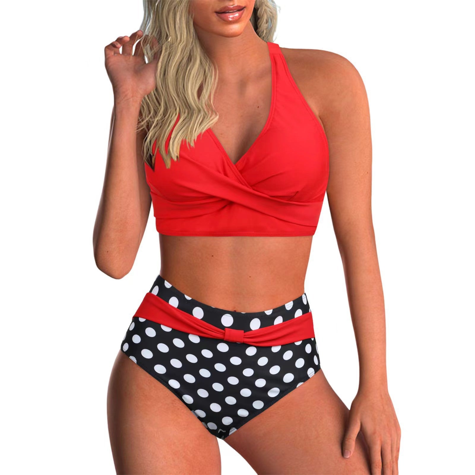 Damen Hochtailliertes Bikini-Set mit modischem Wickeloberteil R&B