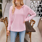 Damen lässiger Sweater mit V-Ausschnitt und Kordelzug R&B