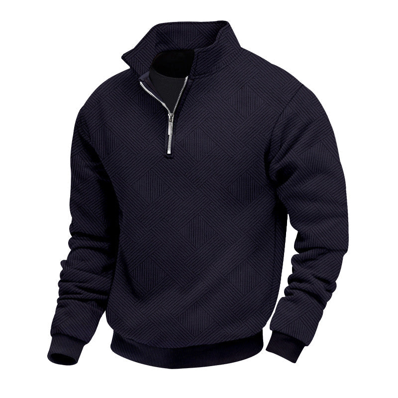 Herren hochwertiger Strickpullover mit Stehkragen und modischem Reißverschluss R&B