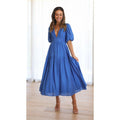 Damen Midi-Kleid mit Puffärmeln und tiefem V-Ausschnitt R&B