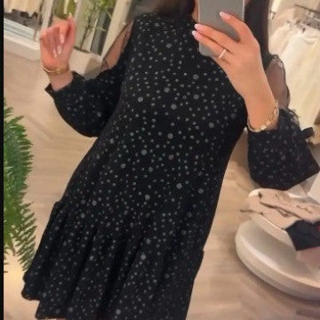 Damen Kurzärmeliges Kleid mit Punkte-Muster und modischen Rüschendetails R&B