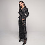 Damen elegantes Maxi-Kleid mit tiefem V-Ausschnitt und tailliertem Design R&B