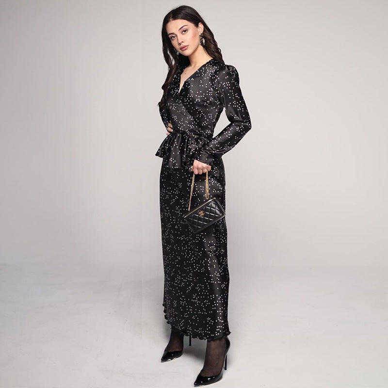 Damen elegantes Maxi-Kleid mit tiefem V-Ausschnitt und tailliertem Design R&B