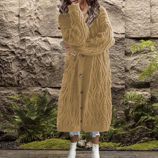 Damen Grobstrickmantel mit eleganter Zopfmusterstruktur und praktischen Knöpfen R&B