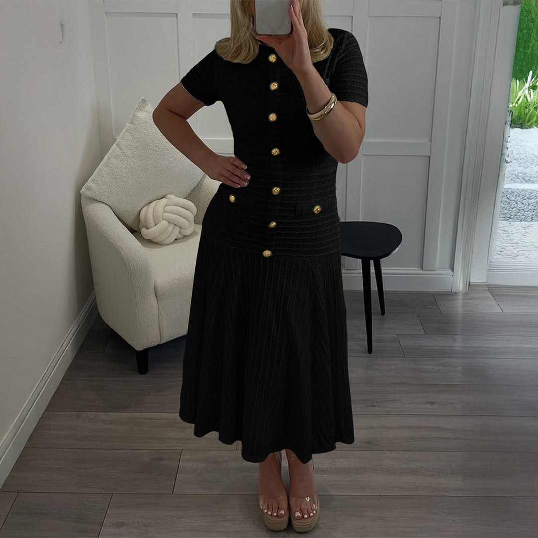 Damen Maxikleid mit eleganten Knopfdetails und strukturiertem Stoff R&B