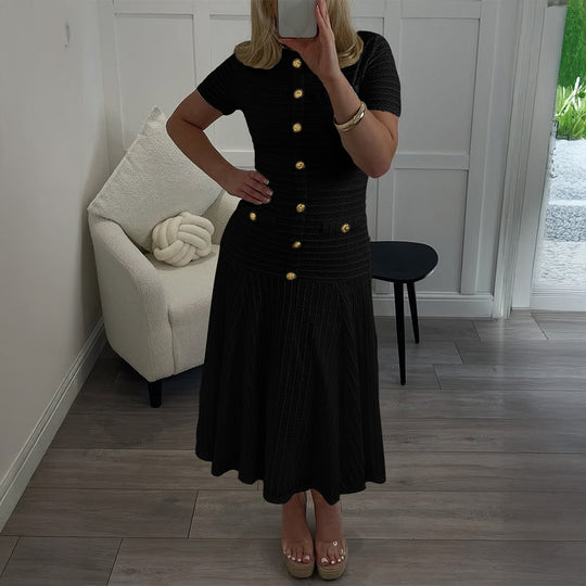 Damen Maxikleid mit eleganten Knopfdetails und strukturiertem Stoff R&B