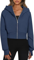 Damen cropped Kapuzenjacke mit durchgehendem Reißverschluss R&B
