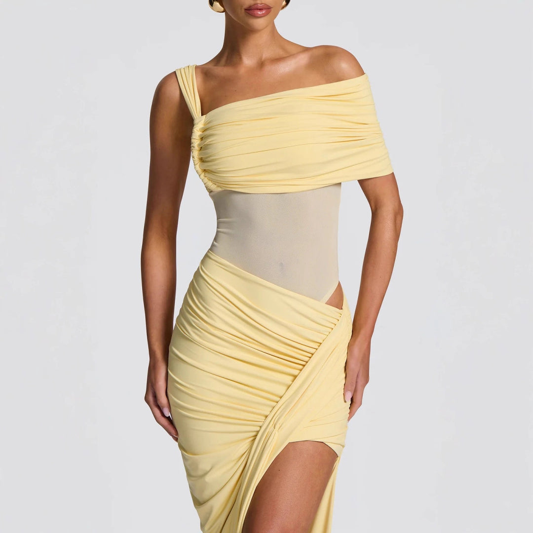 Damen Elegantes Wickelkleid mit asymmetrischem Schnitt und hohem Schlitz R&B