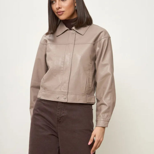 Damen modische cropped Kunstlederjacke mit eleganten Details R&B