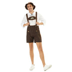 Herren nan kurze Trachtenlederhose mit verstellbaren Trägern und besticktem Brustlatz R&B