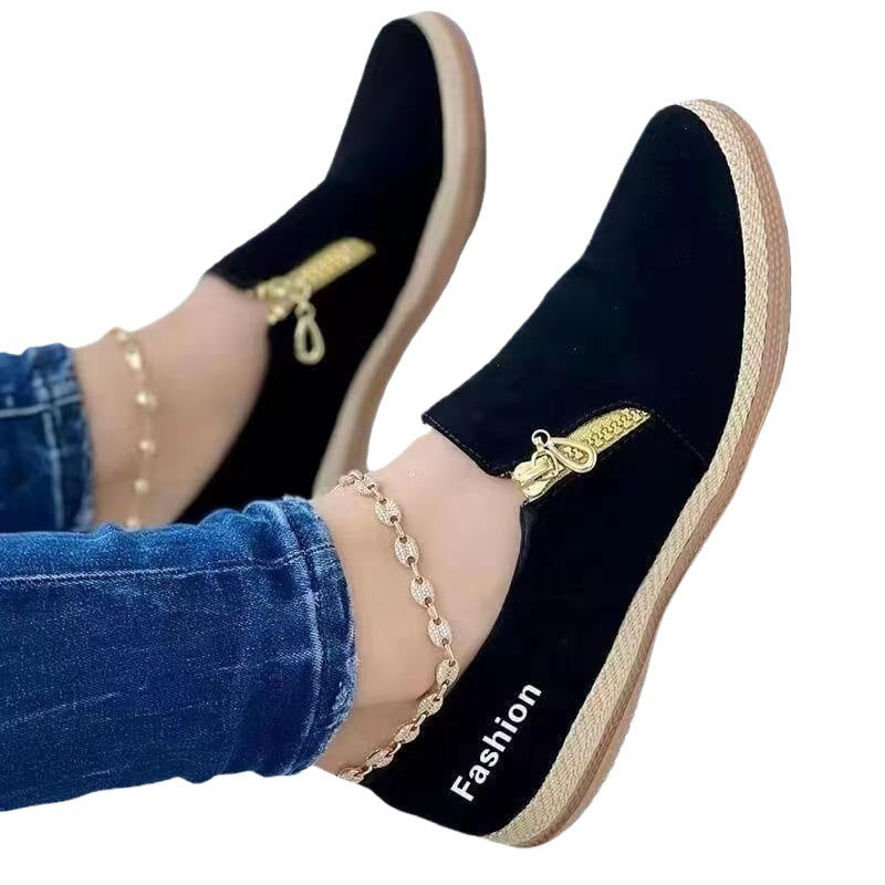 Damen Bequeme Slip-On Schuhe mit dekorativem Reißverschluss R&B