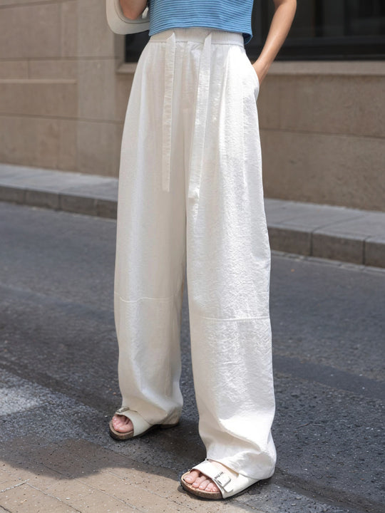 Damen Lässige und bequeme weite Hose mit seitlichem Bindegürtel R&B