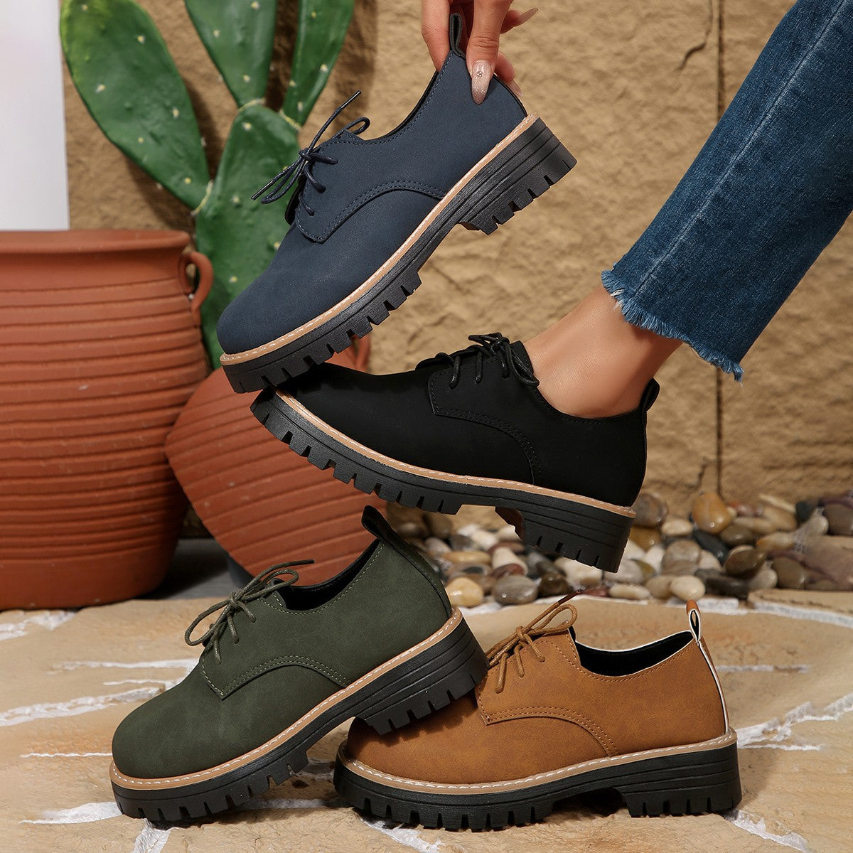 Damen Komfortable Schnürschuhe mit robustem Profil