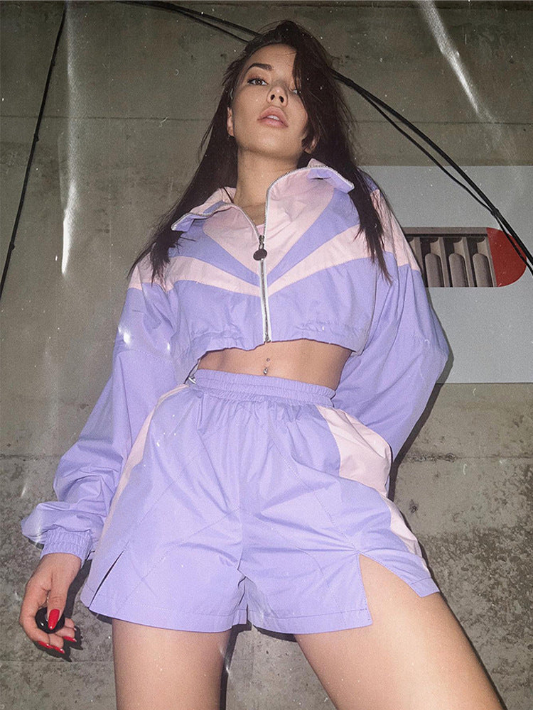 Damen sportliches Freizeit-Set mit kurzärmligem Oberteil und lockerer Shorts R&B