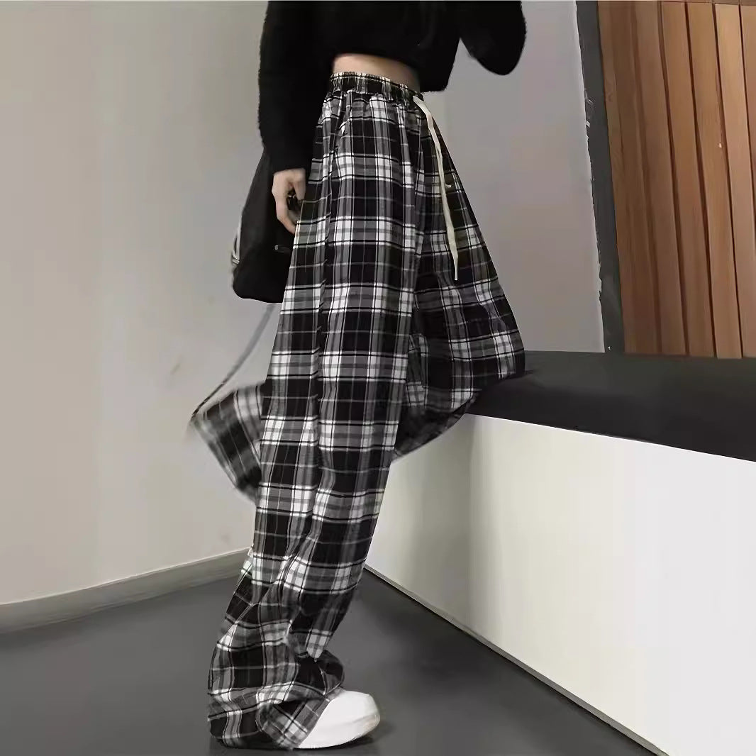 Damen weite Karohose mit Gummizug und anpassbarem Kordelzug R&B