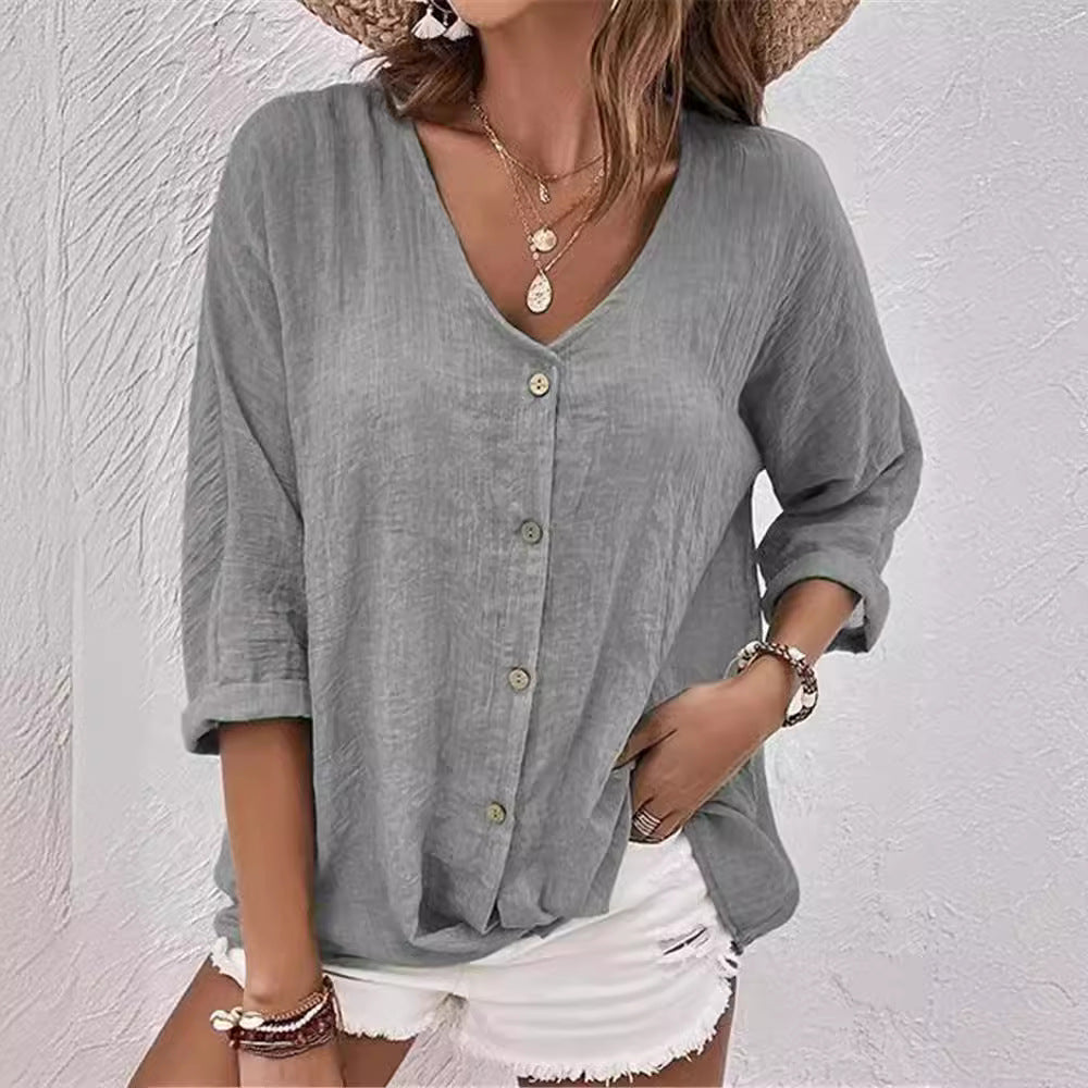 Damen luftige Bluse mit Knopfleiste R&B