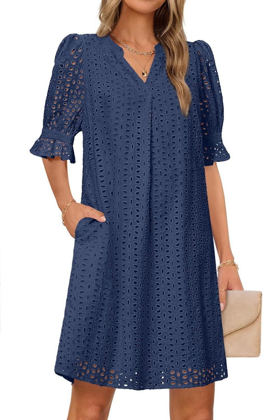 Damen luftiges Blumenkleid mit eleganten Lochdetails R&B