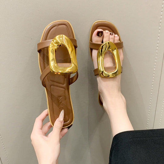 Damen modische Zehentrenner-Sandalen mit elegantem Metall-Detail R&B